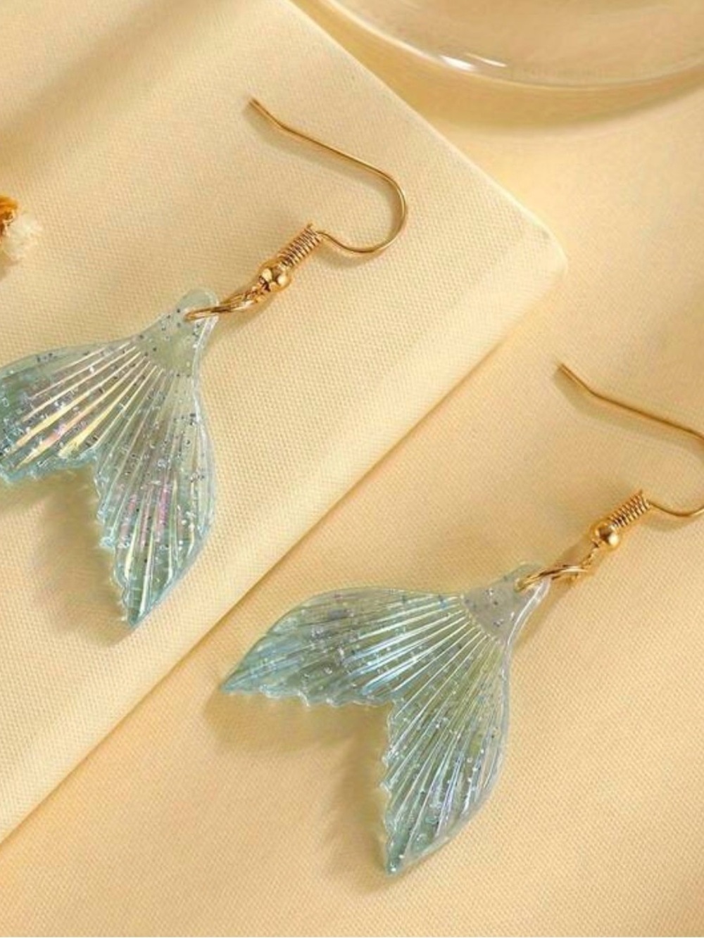 Gold Hook Iridescent Mermaid Tail Earrings in Pink & Blue - Picture 4 of 7